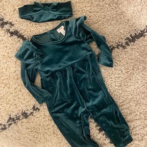 Cat & Jack Green Velvet Jumpsuit